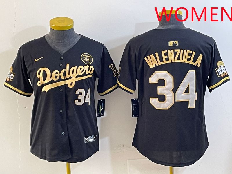 Women Los Angeles Dodgers #34 Valenzuela Black Gold Game 2025 Nike MLB Jersey style 1->women mlb jersey->Women Jersey